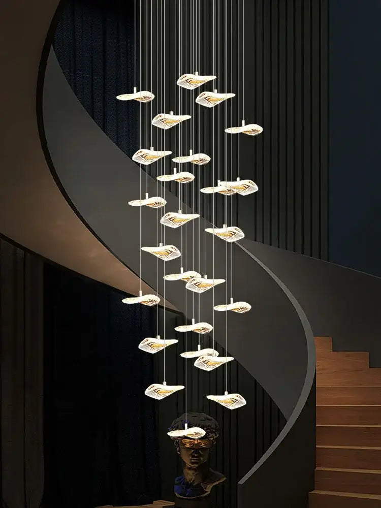Modern leaf crystal glass staircase chandelier living room light