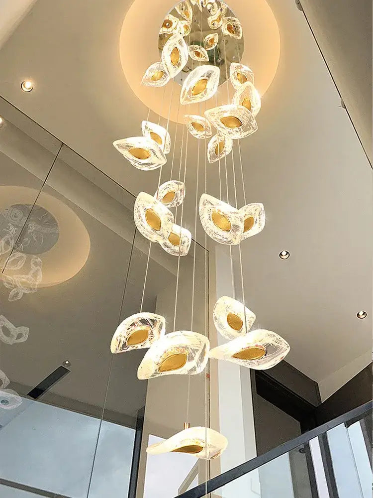 Modern leaf crystal glass staircase chandelier living room light