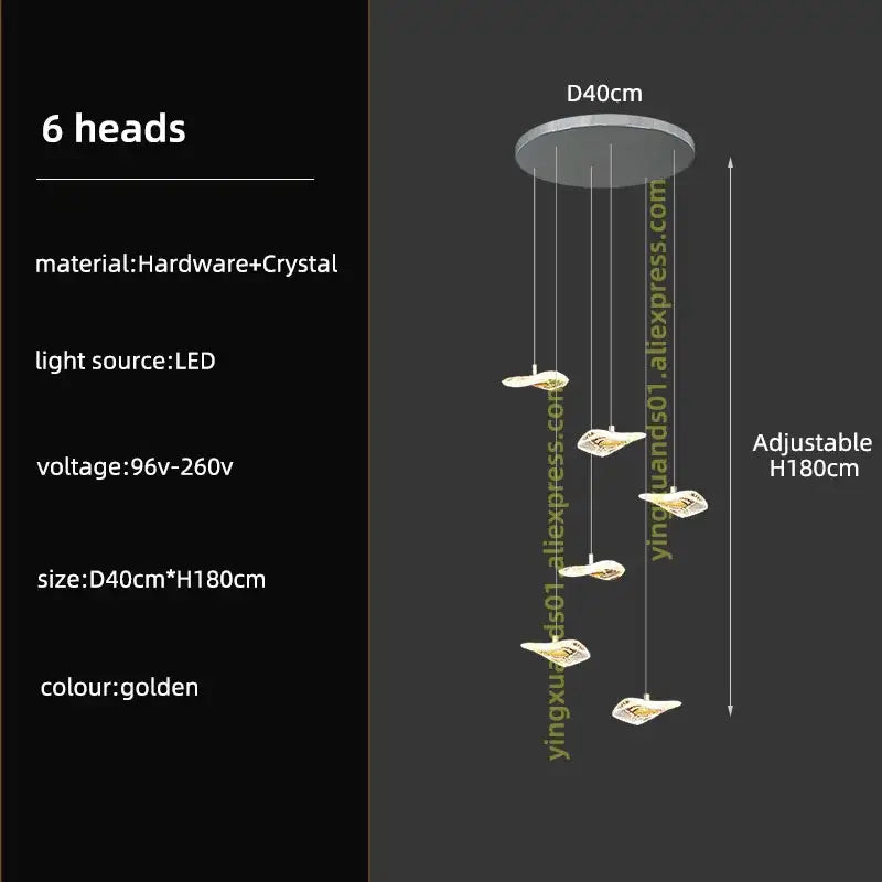 Modern leaf crystal glass staircase chandelier living room light