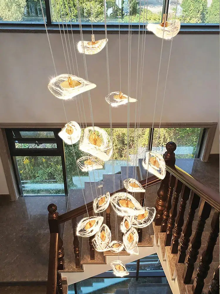 Modern leaf crystal glass staircase chandelier living room light