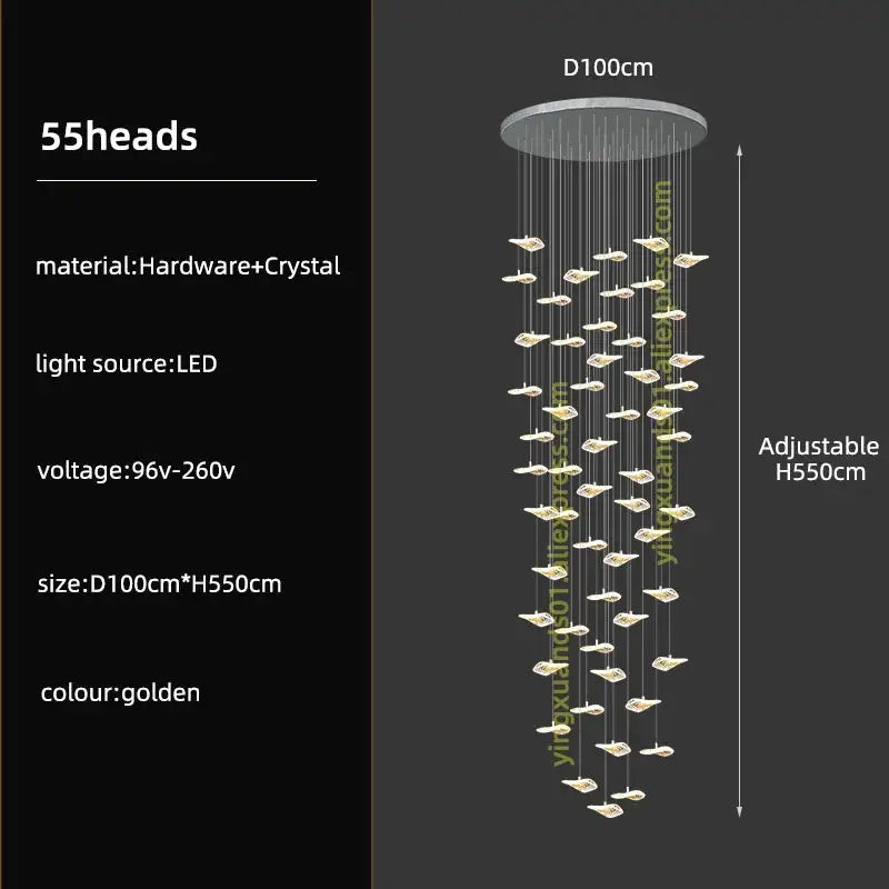 Modern leaf crystal glass staircase chandelier living room light