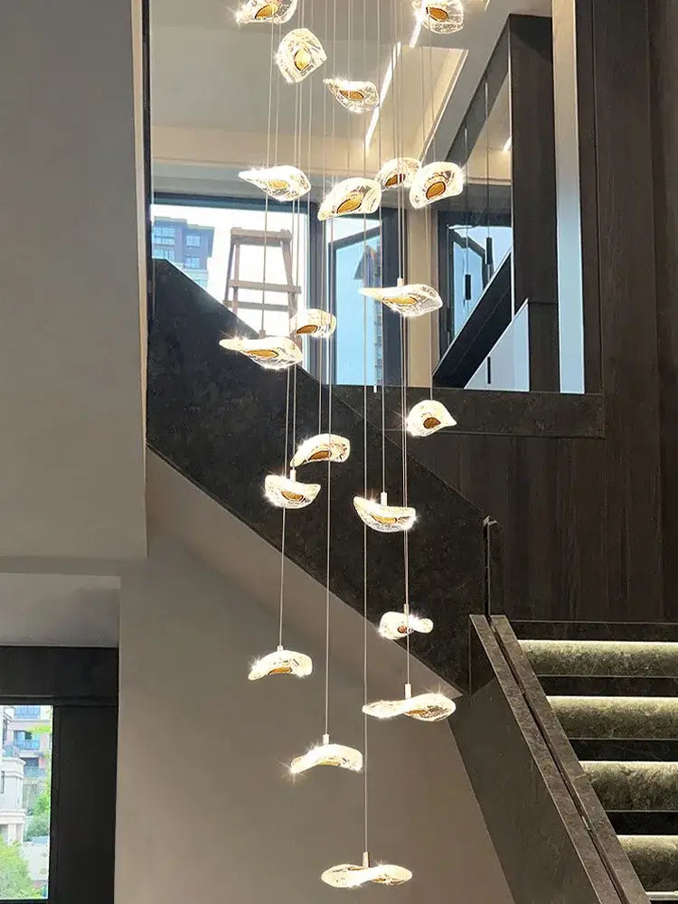 Modern leaf crystal glass staircase chandelier living room light