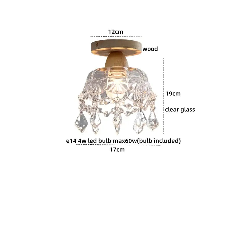 Modern leaf glass ceiling light hallway warm wood led lighting