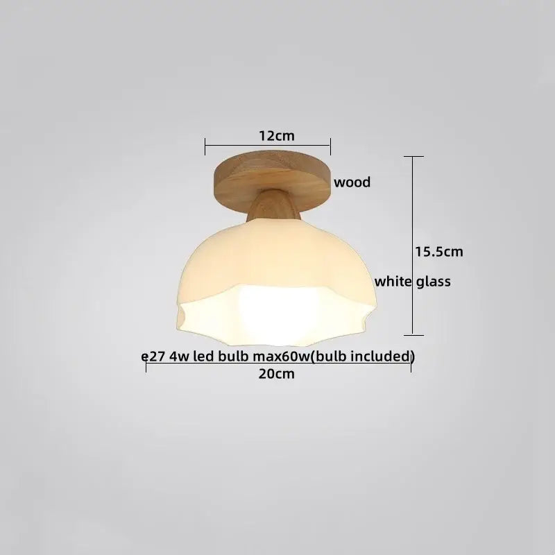 Modern leaf glass ceiling light hallway warm wood led lighting