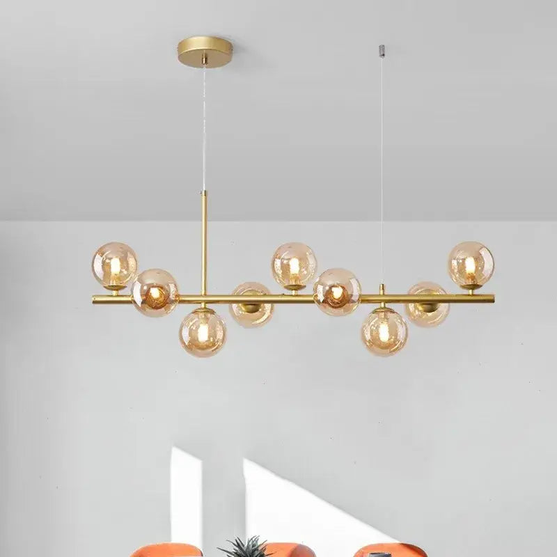 Modern black & gold head ring chandelier dining room amber glass globes