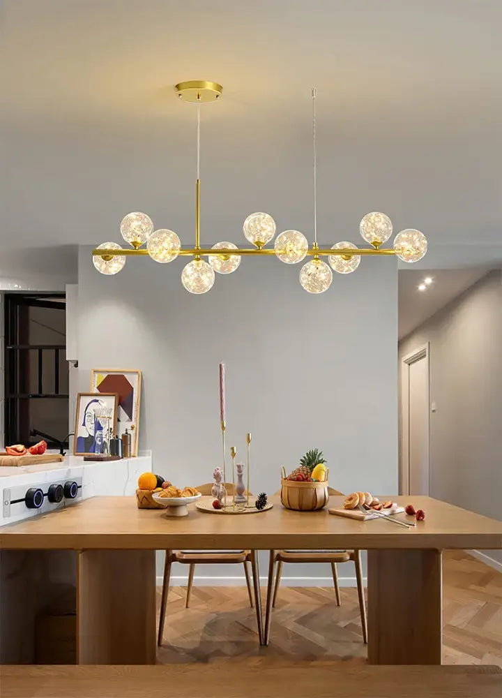Modern black & gold head ring chandelier dining room amber glass globes