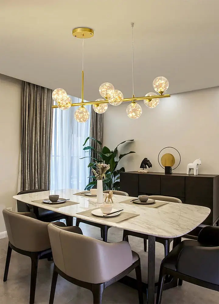 Modern black & gold head ring chandelier dining room amber glass globes