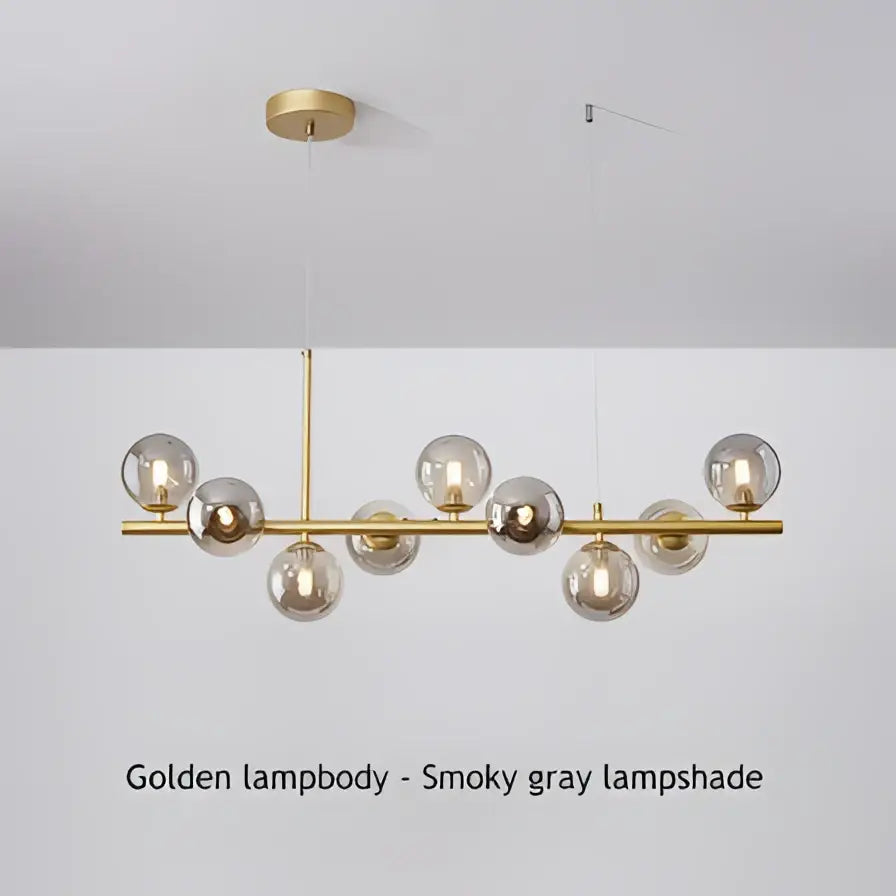 Modern black & gold head ring chandelier dining room amber glass globes