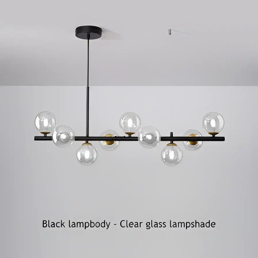 Modern black & gold head ring chandelier dining room amber glass globes