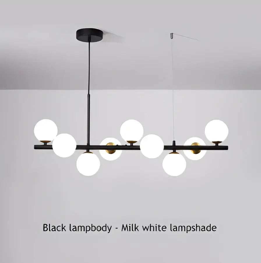 Modern black & gold head ring chandelier dining room amber glass globes
