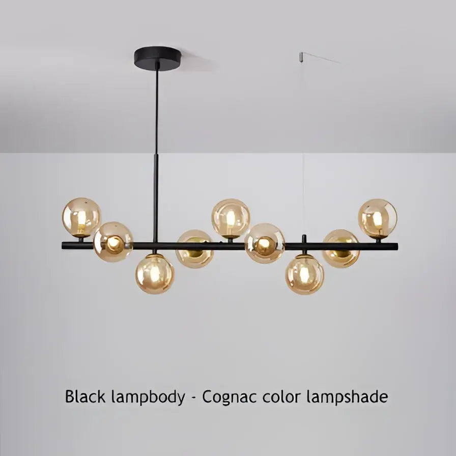 Modern black & gold head ring chandelier dining room amber glass globes