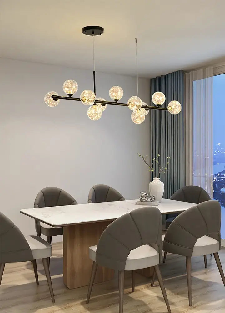 Modern black & gold head ring chandelier dining room amber glass globes