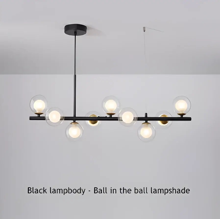 Modern black & gold head ring chandelier dining room amber glass globes