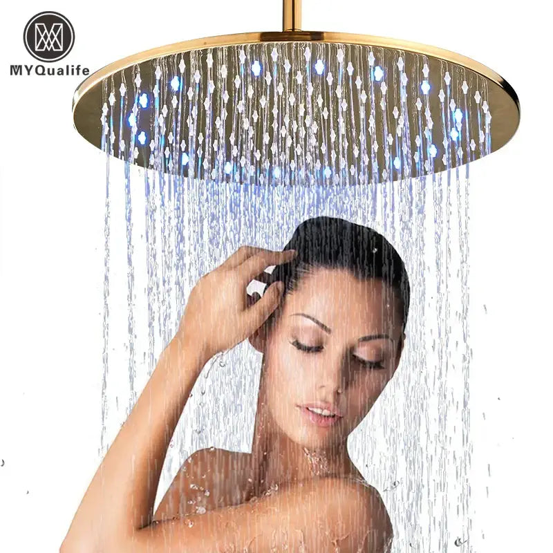 Modern led round gold shower head bathroom crystal droplet design