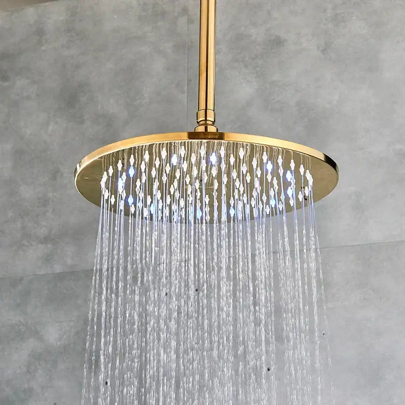 Modern led round gold shower head bathroom crystal droplet design