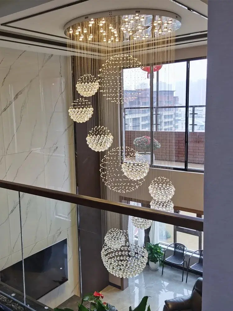 Modern led spiral crystal ball chandelier staircase pendant light