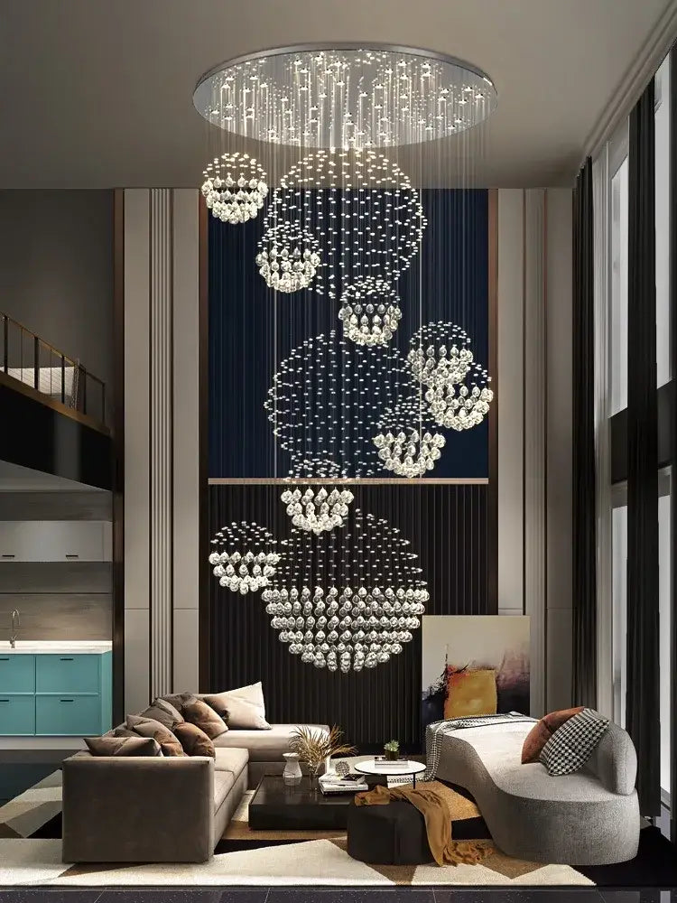 Modern led spiral crystal ball chandelier staircase pendant light