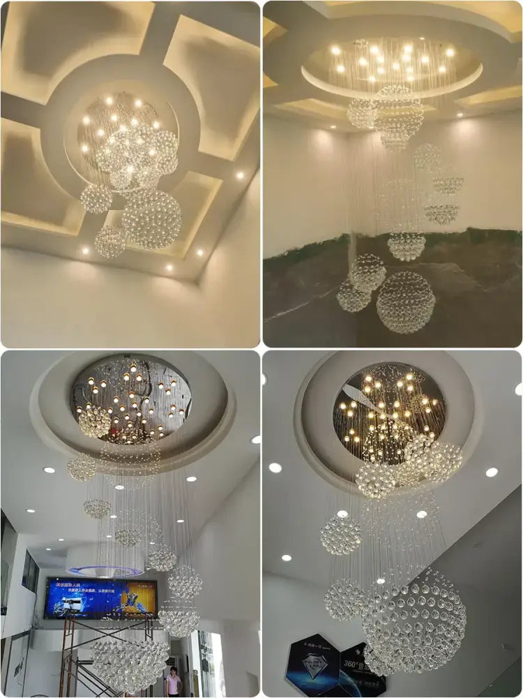 Modern led spiral crystal ball chandelier staircase pendant light