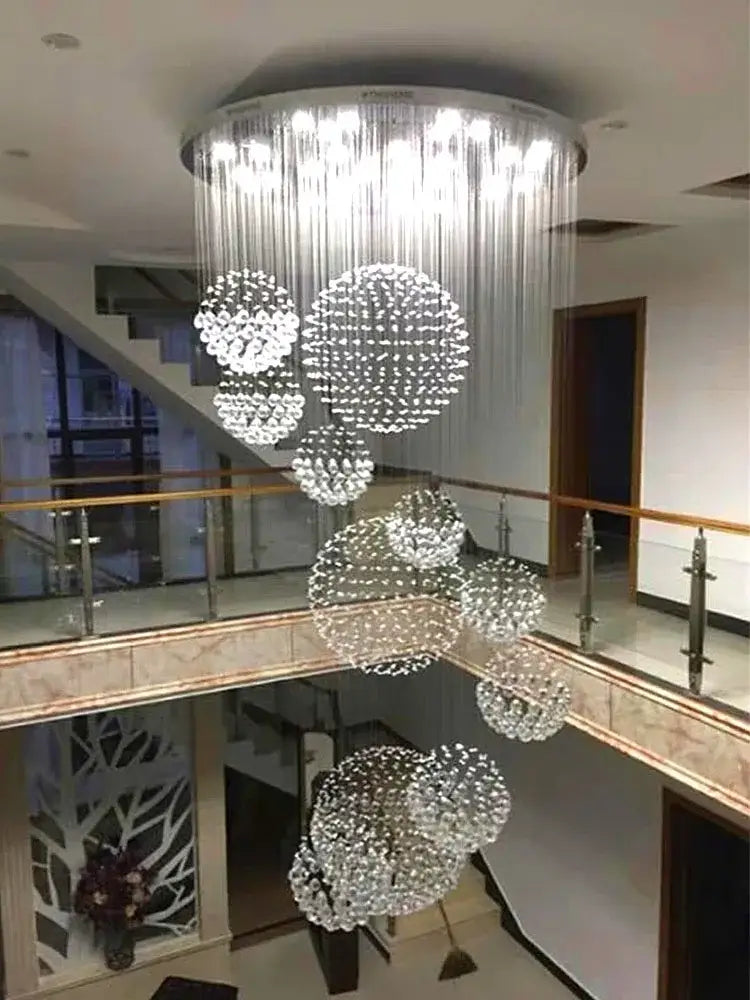 Modern led spiral crystal ball chandelier staircase pendant light