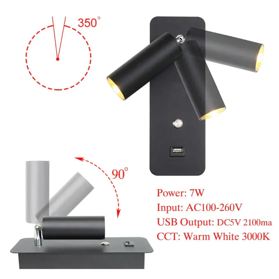 Modern led wall lights with usb charging port bedroom sconce