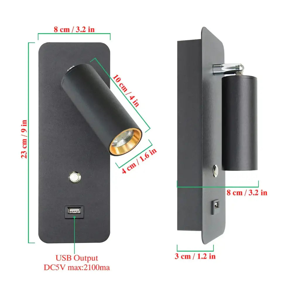 Modern led wall lights with usb charging port bedroom sconce