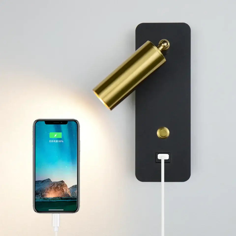 Modern led wall lights with usb charging port bedroom sconce
