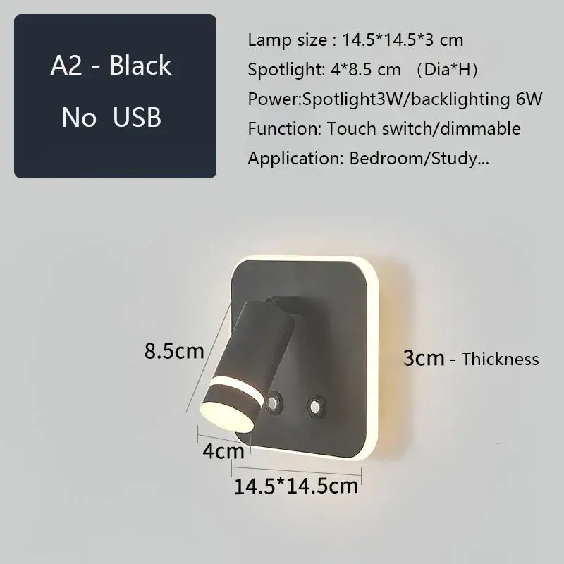 Modern led wall sconce with usb charging port – bedroom reading light