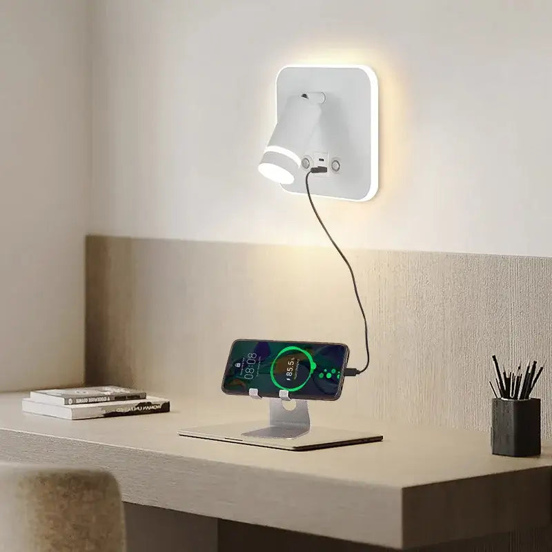 Modern led wall sconce with usb charging port – bedroom reading light