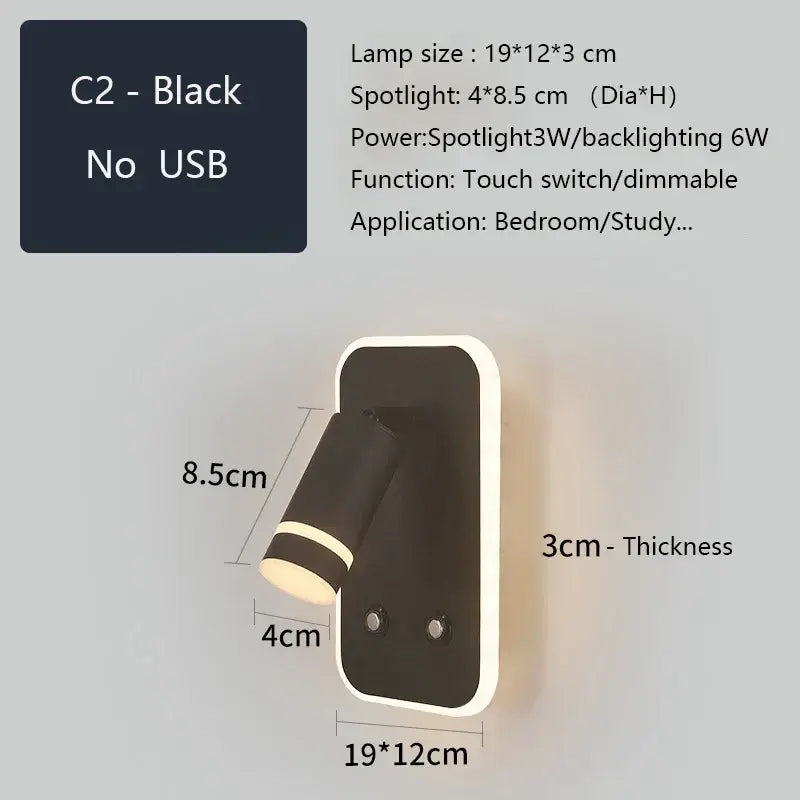 Modern led wall sconce with usb charging port – bedroom reading light