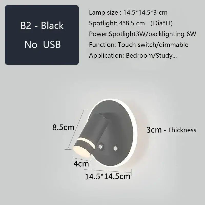 Modern led wall sconce with usb charging port – bedroom reading light