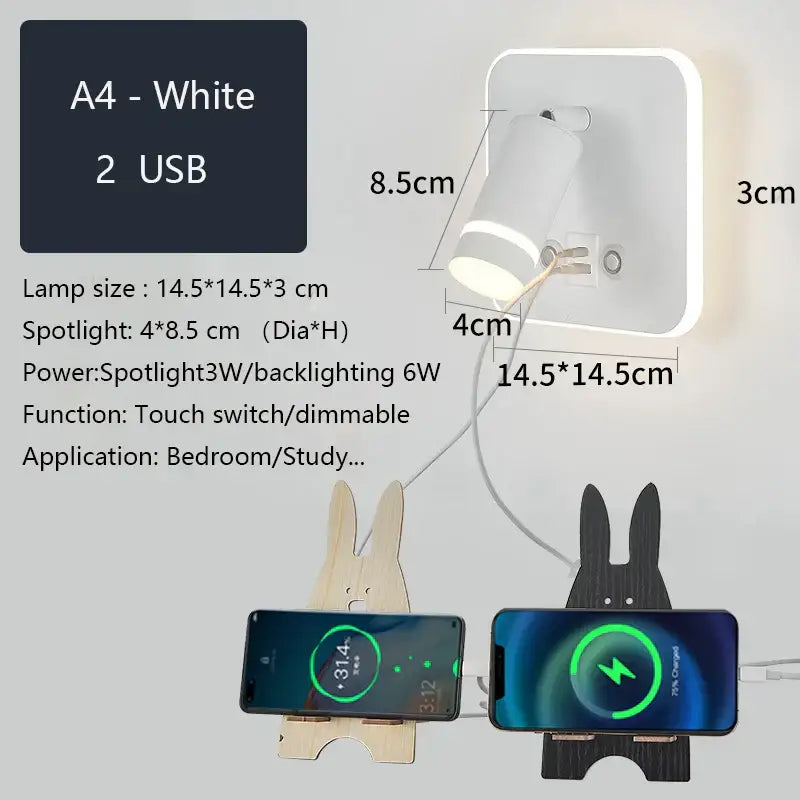 Modern led wall sconce with usb charging port – bedroom reading light