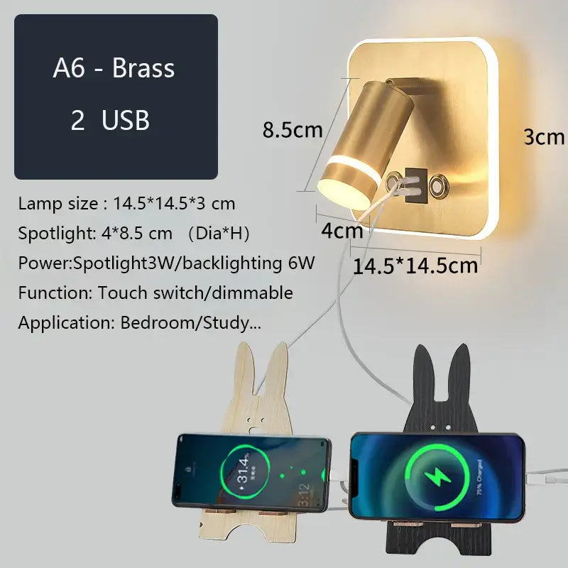 Modern led wall sconce with usb charging port – bedroom reading light