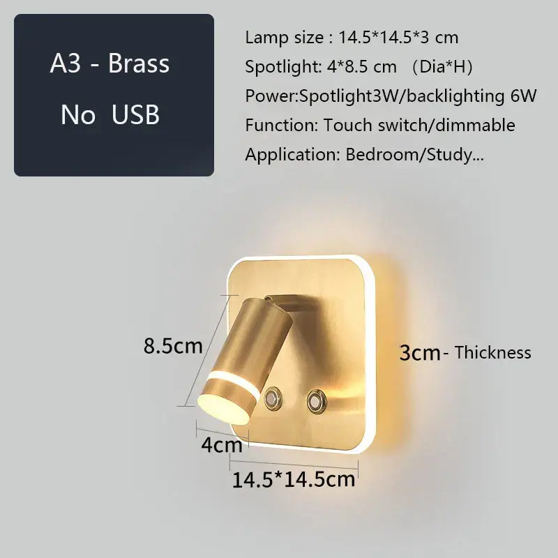 Modern led wall sconce with usb charging port – bedroom reading light