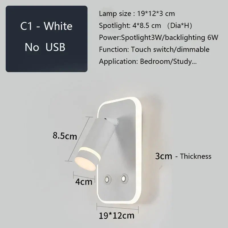 Modern led wall sconce with usb charging port – bedroom reading light