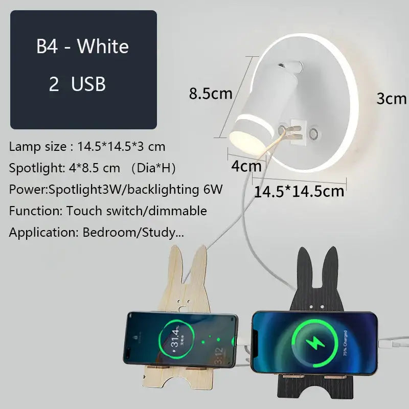 Modern led wall sconce with usb charging port – bedroom reading light