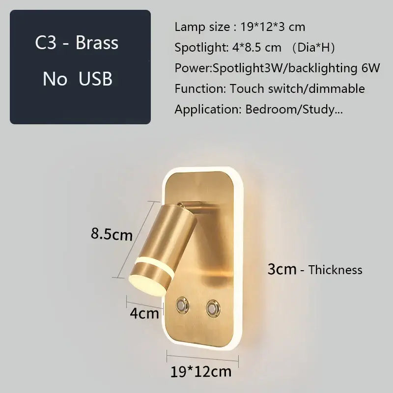 Modern led wall sconce with usb charging port – bedroom reading light