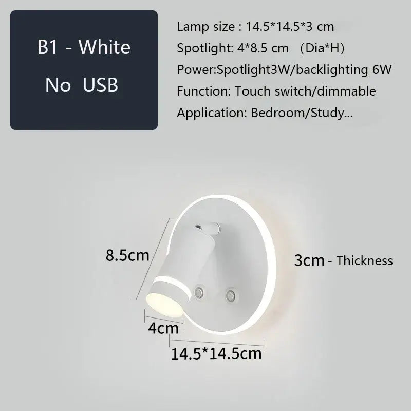 Modern led wall sconce with usb charging port – bedroom reading light