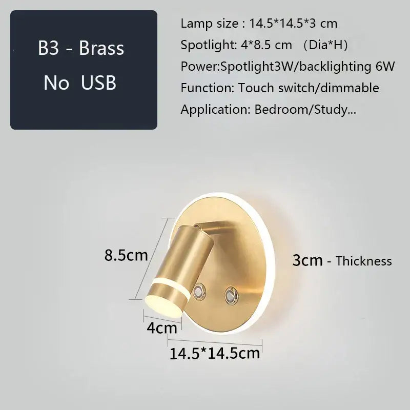 Modern led wall sconce with usb charging port – bedroom reading light