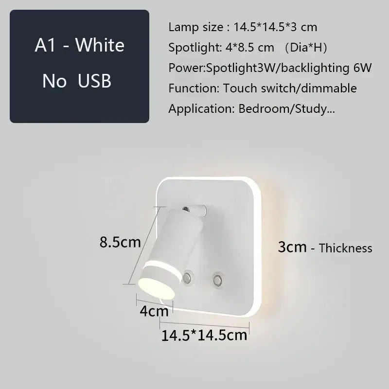 Modern led wall sconce with usb charging port – bedroom reading light