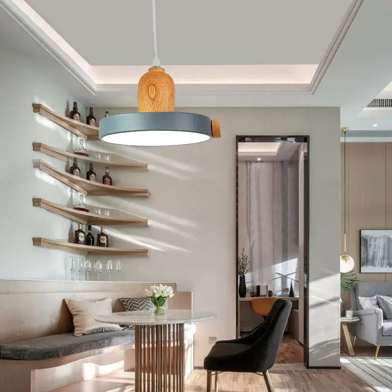 Modern led wood iron pendant light bedroom green white & gray
