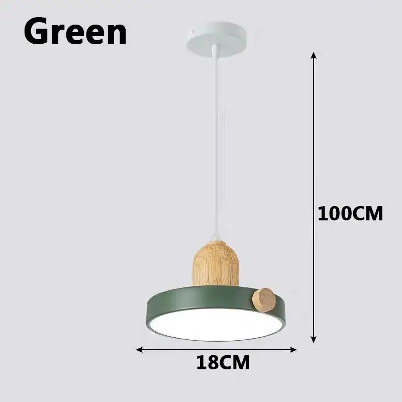 Modern led wood iron pendant light bedroom green white & gray