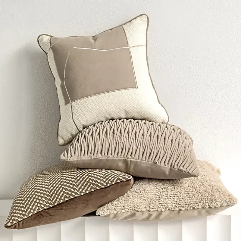 Modern light coffee patchwork pillow covers living room decor