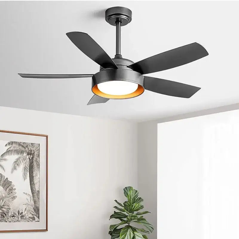 Modern light wood 5-blade ceiling fan with remote control led light bedroom