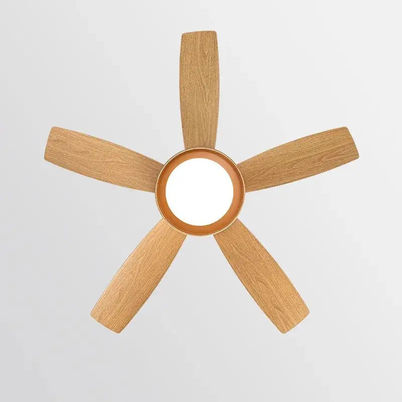 Modern light wood 5-blade ceiling fan with remote control led light bedroom