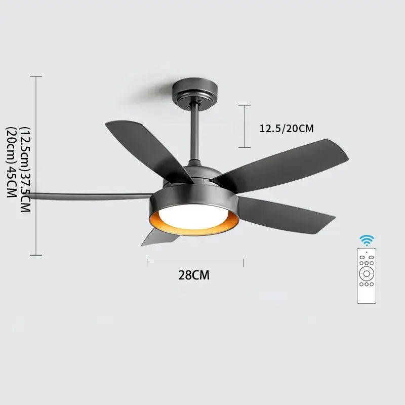 Modern light wood 5-blade ceiling fan with remote control led light bedroom