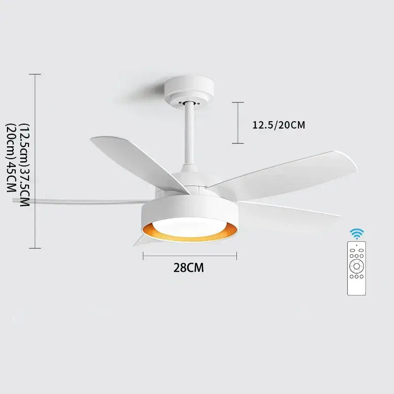 Modern light wood 5-blade ceiling fan with remote control led light bedroom