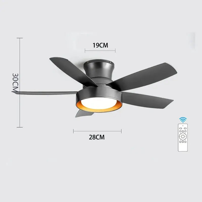Modern light wood 5-blade ceiling fan with remote control led light bedroom