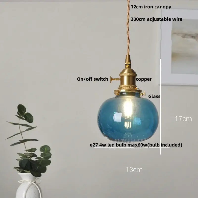 Modern lime & teal blue bubble glass ball pendant light dining room