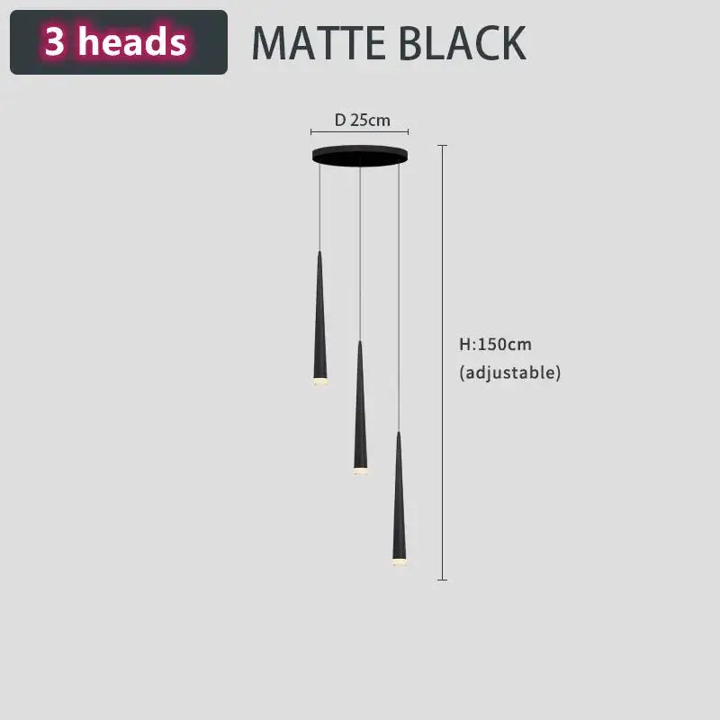 Modern loft black led stair chandelier living room pendant light