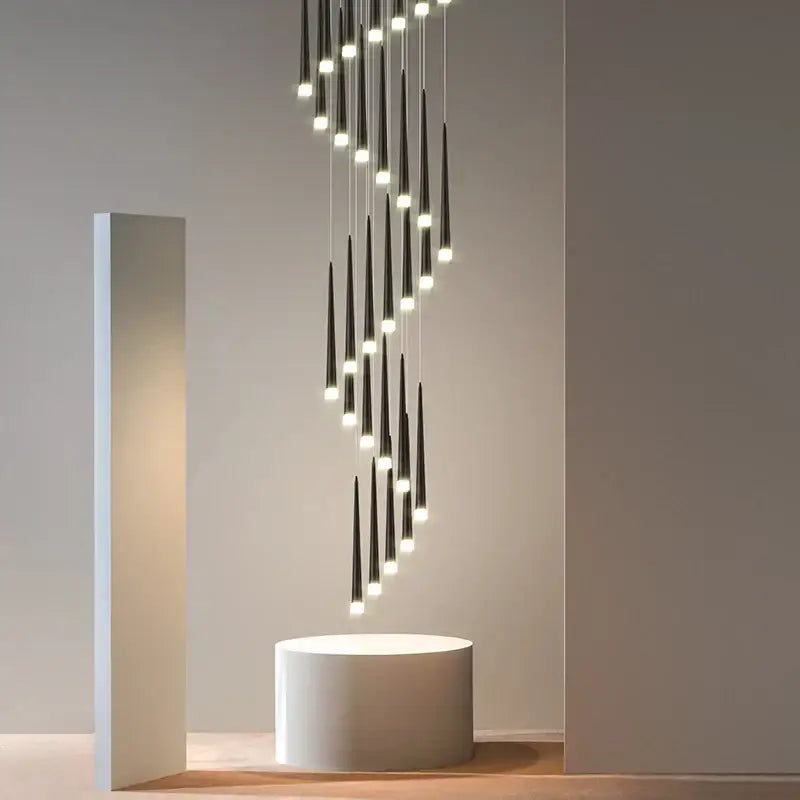 Modern loft black led stair chandelier living room pendant light